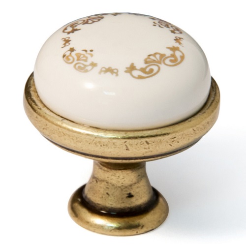 Ручка кнопка GP 19 Латунь античная Керамика