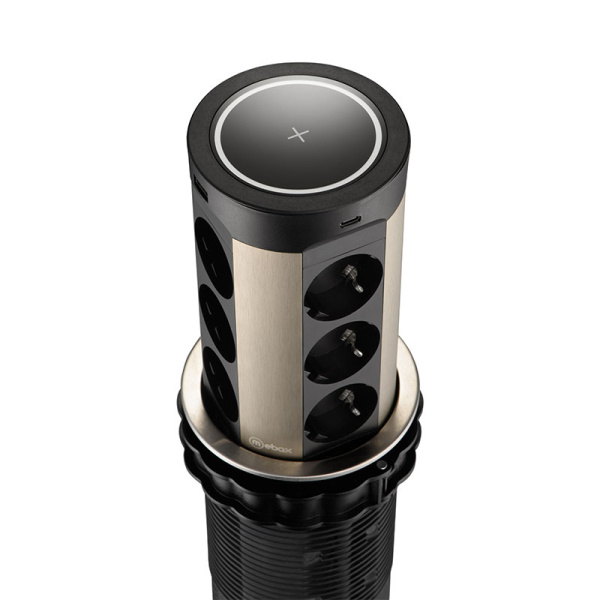 Удлинитель автомат 17 12 евро и 2 USB-А +2 USB-С серый+металлик+чёрный Мебакс