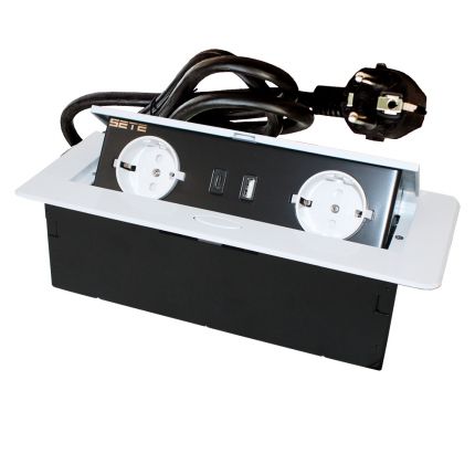 Удлинитель встраиваемый 2 гнезда 1 USB 1 type C с кабелем Белый SETE