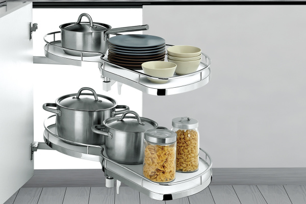 Карусель угловая с доводчиком 900 Фасад 450 Хром левая Unihopper