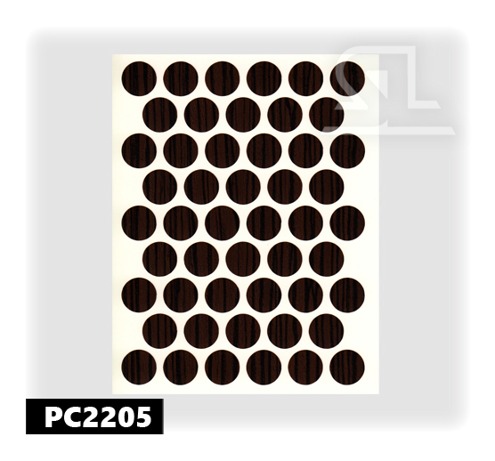 Пластиковые заглушки самоклеящиеся 14мм для евровинта PC2205 Зебрано тёмный PACIFIC