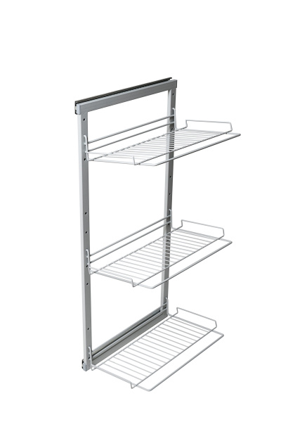 Выдвижная полка для обуви 3х уровневая с доводчиком боковое крепление Хром ЮММ