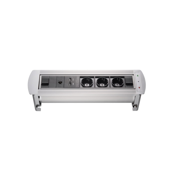 Удлинитель автоматический МХ-107 3 евро 2 USB 1 RJ-45 Алюминий Мебакс