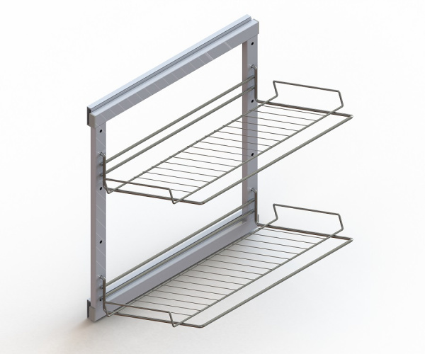 Выдвижная полка для обуви 2х уровневая с доводчиком боковое крепление Хром ЮММ