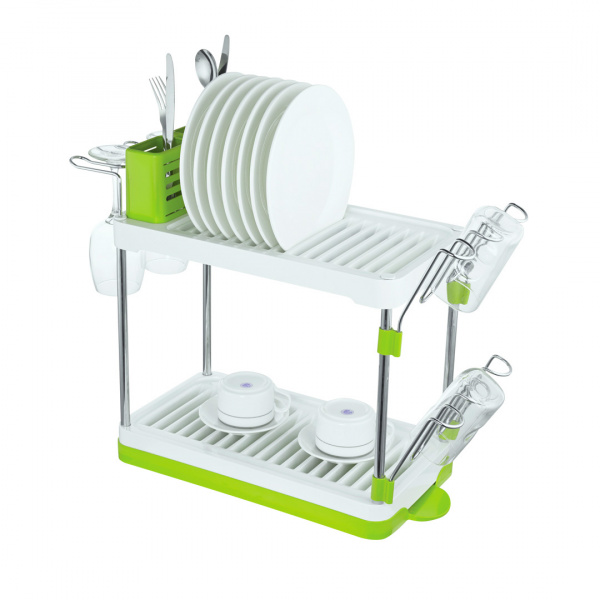 Сушка для посуды настольная 570 2 уровневая Хром Белый Зелёный LEMAX