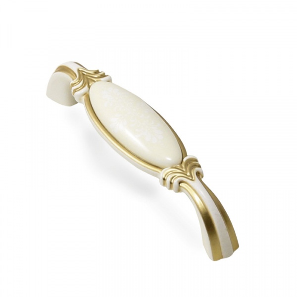 Ручка скоба NICOLETTA 96 Золото матовое с белым арнаментом