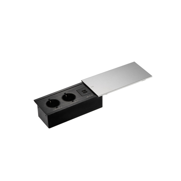 Удлинитель механический 719К 2 евро 2 USB-А , выдвижная панель Серебро Мебакс