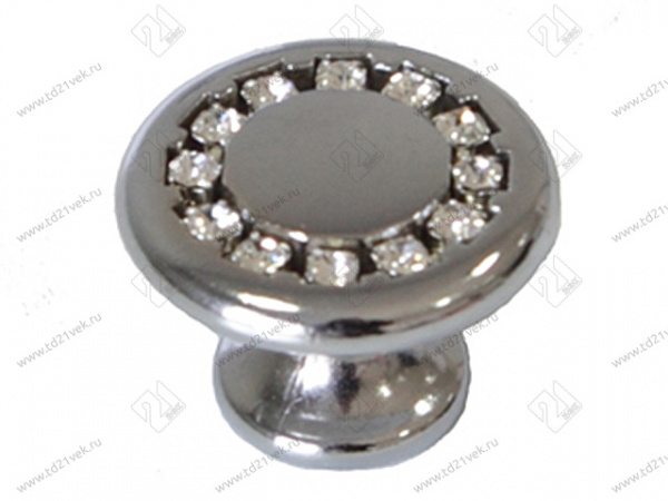 Ручка кнопка со стразами Оскар 6058 Хром