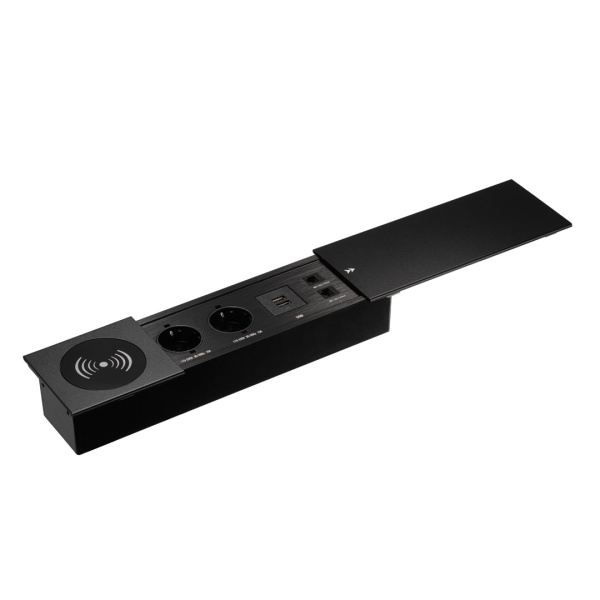 Удлинитель механический 735К 2 евро беспров.зар. 2 USB-А +2 RJ-45 (Ethernet), выдвиж. панель Чёрный
