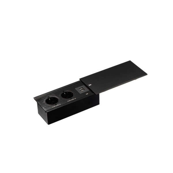 Удлинитель механический 719К 2 евро 2 USB-А , выдвижная панель Чёрный Мебакс