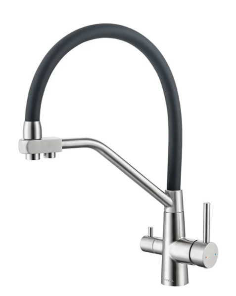 Смеситель SB4426 Сатин с чёрным гибким изливом и краном для питевой воды