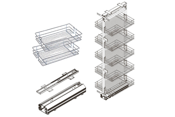 Пенал с доводчиком 400 5 полок Хром AMIX 1400-1700х480х356